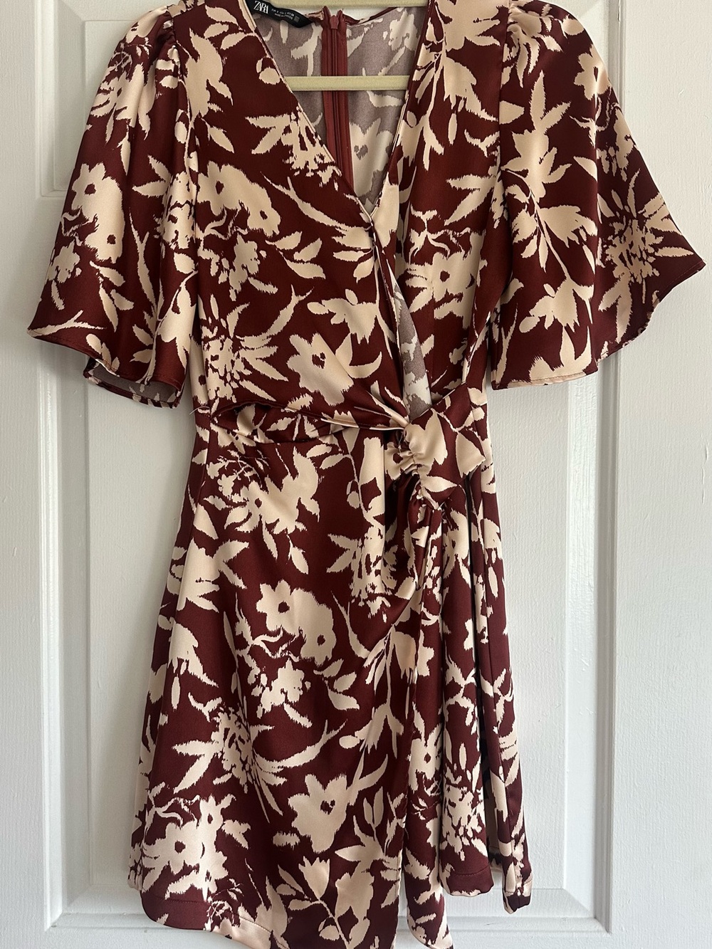 Zara Burgundy & Cream Floral Dress